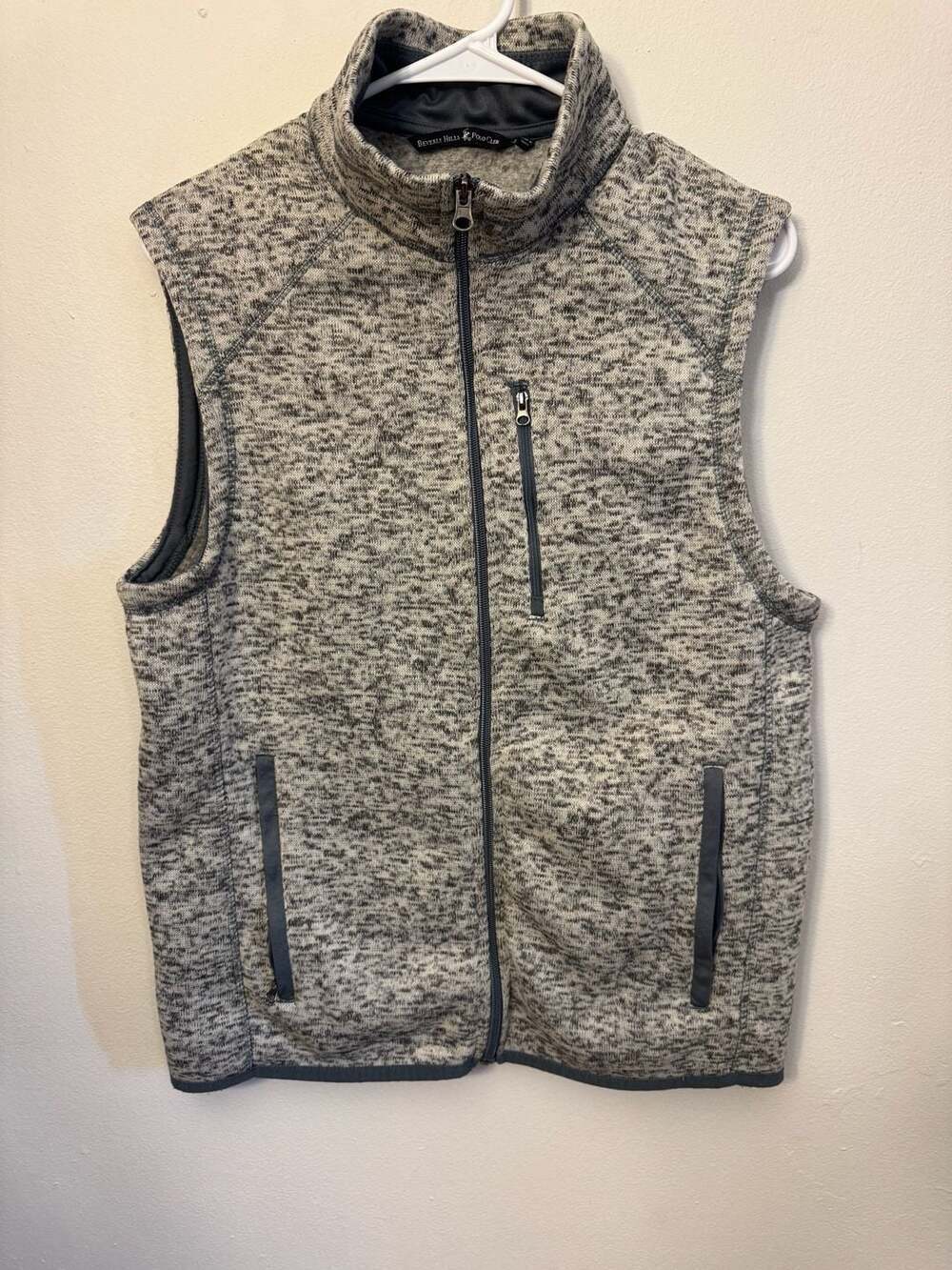 Beverly Hills Polo Club Men's Gray Space-Dyed Sweater Knit Fleece Full-Zip Vest